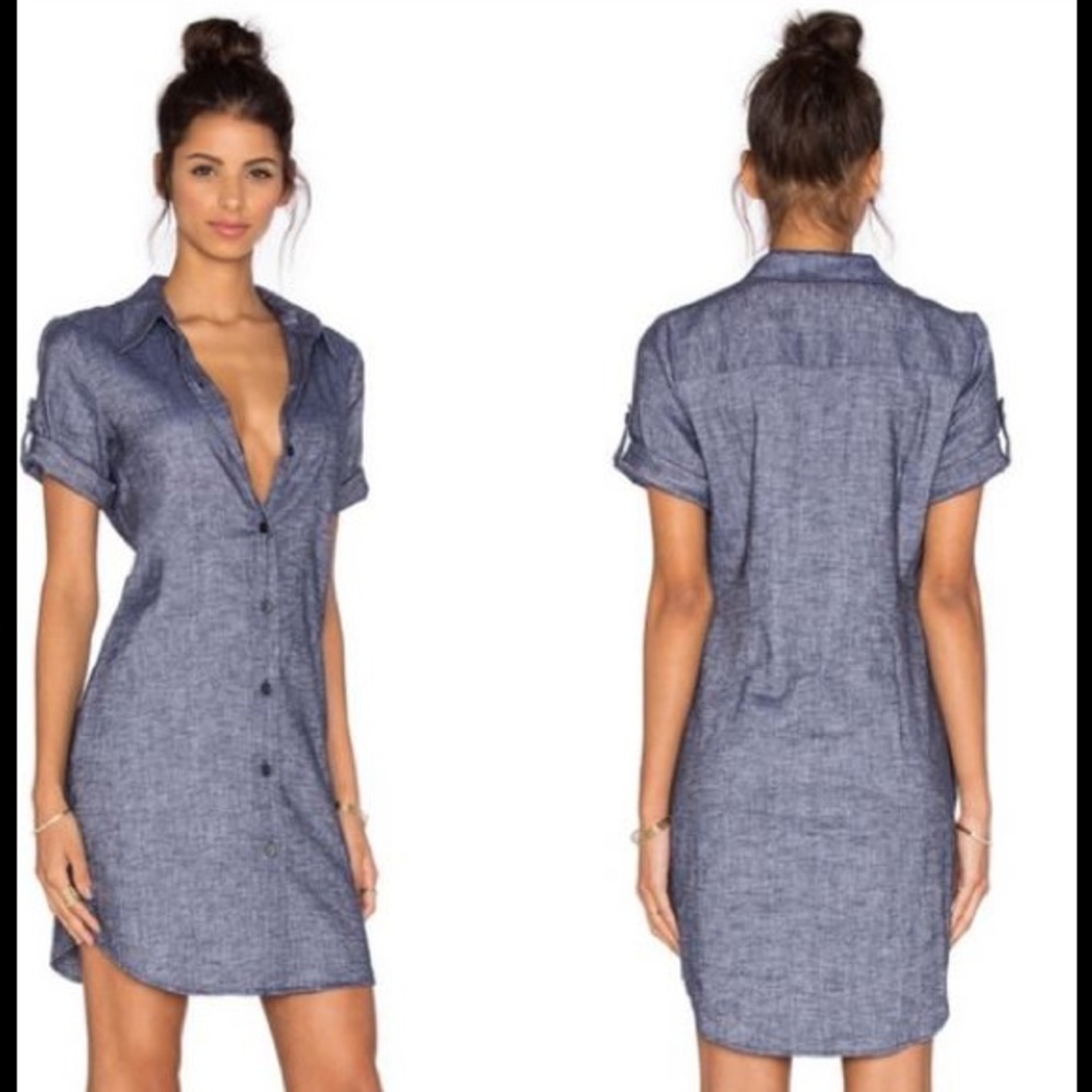 Theory Stretch Denim‑Look Shirt Dress – Button Front, Pockets, Size XS - Picture 3 of 9